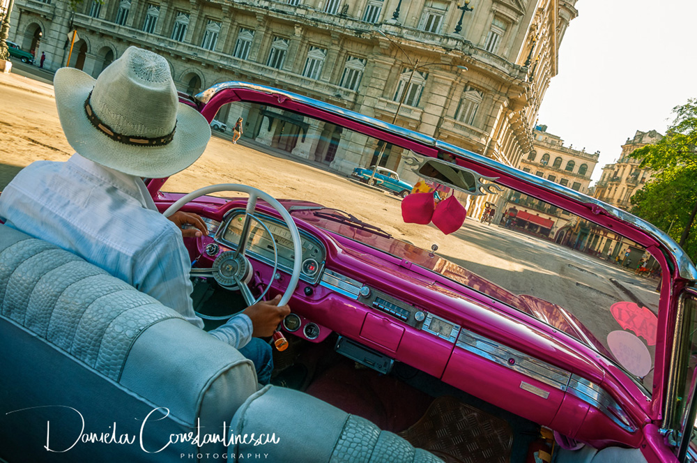 Driving a Pink taxi in Old Havana