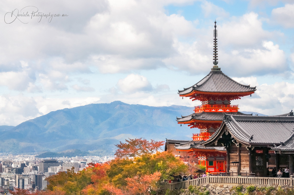 Kyoto City View in autumn from the Buddhist temple Kiyomizu dera on Mount Otowa